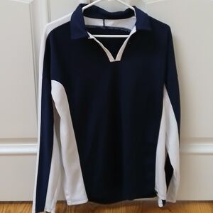 Navy and White Long Sleeve Polo Shirt